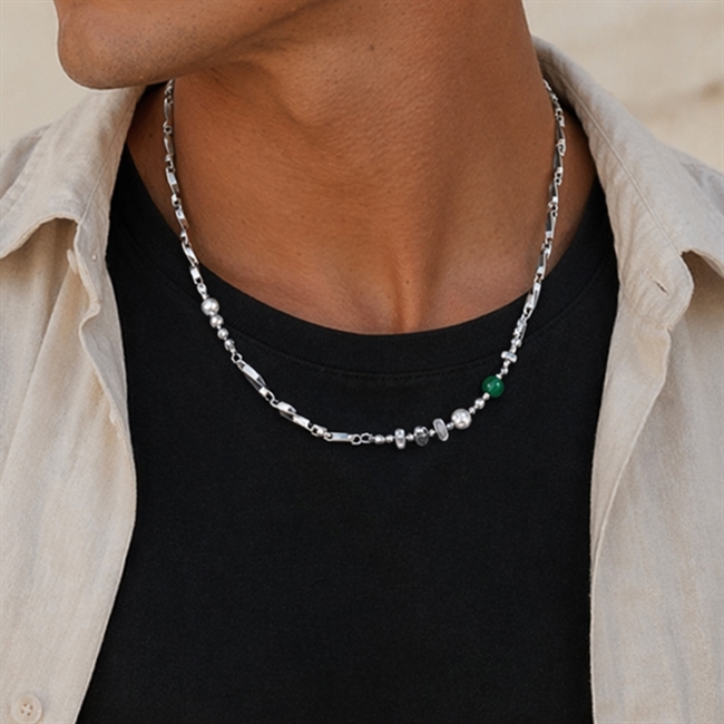 Halskæde Silver Steel & Perlz