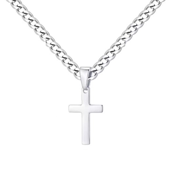Halskæde Curb & Kors Sølvtonet