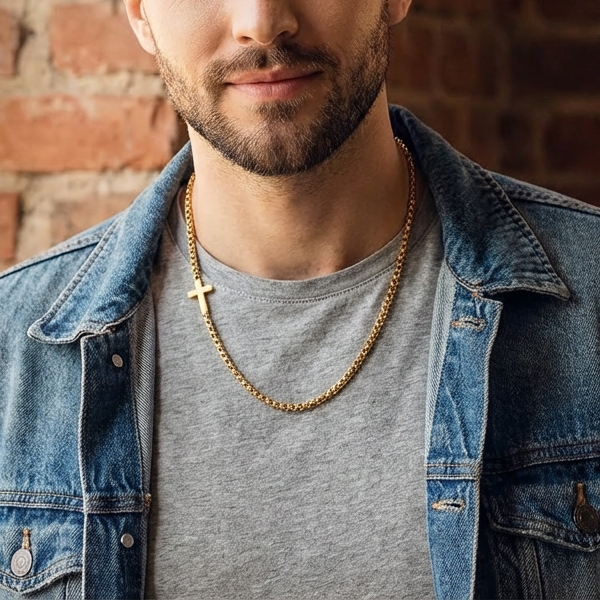 Crossline Halskæde Guldtonet Kors