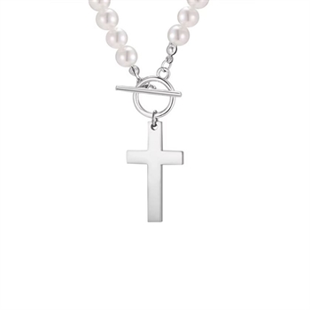 Halskæde med Hvide Perler & Kors