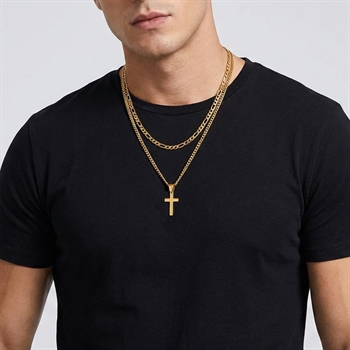 Halskæde sæt Kors & Curb kæde Guldtonet