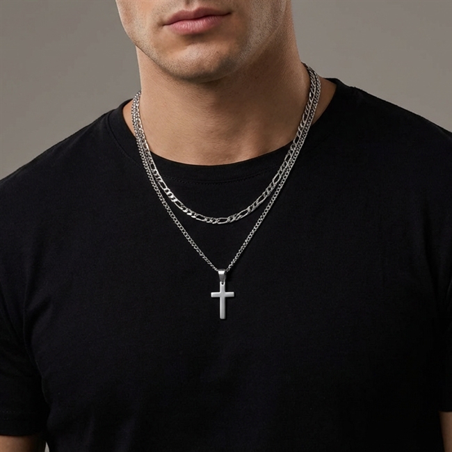 Halskæde sæt Kors & Curb kæde