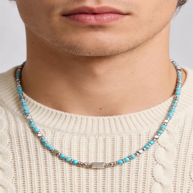 Halskæde Stone Turquois & Steel