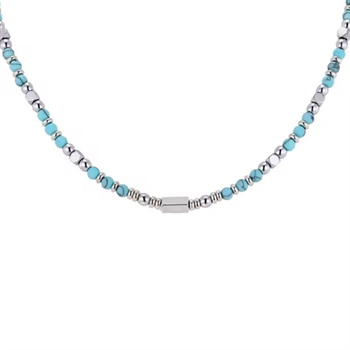 Halskæde Stone Turquois & Steel