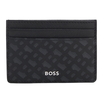 Elegant mønsret kortholder i sort med logo detaljer fra BOSS