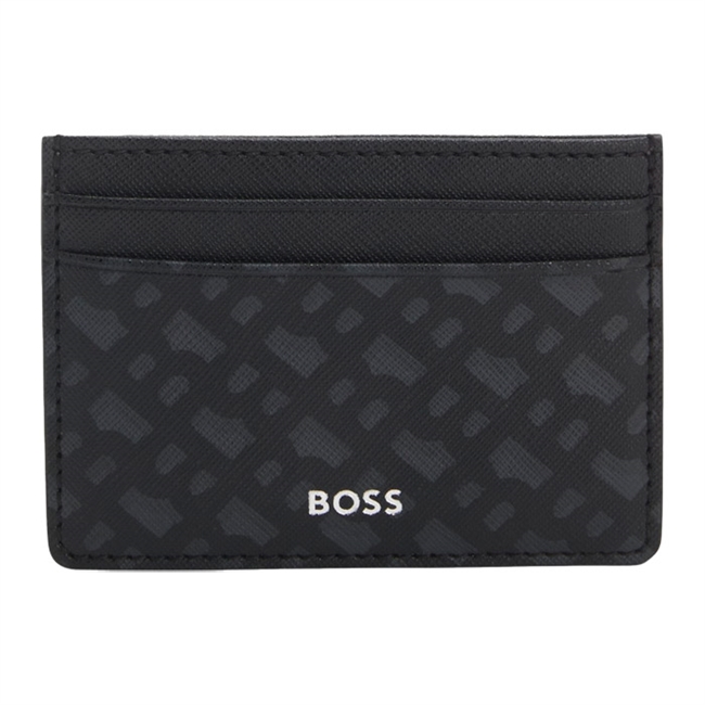 Elegant mønsret kortholder i sort med logo detaljer fra BOSS