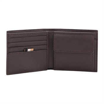 Elegant mørkebrun pung med logo detaljer fra BOSS