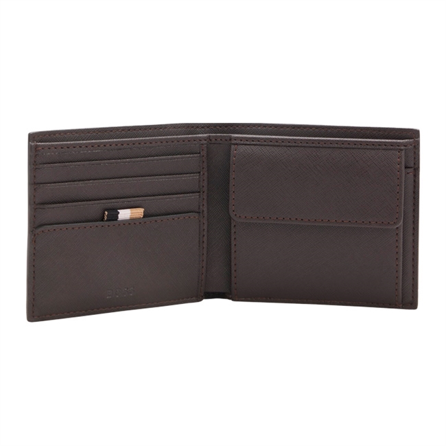 Elegant mørkebrun pung med logo detaljer fra BOSS