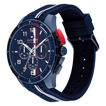 Lækkert navy ur med røde og hvide detaljer fra Tommy Hilfiger