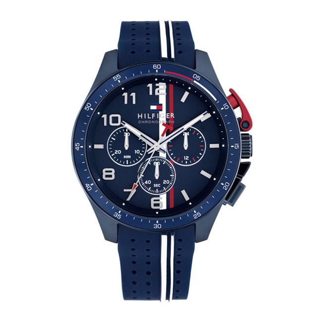 Lækkert navy ur med røde og hvide detaljer fra Tommy Hilfiger