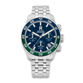 Lækkert sølvtonet quartz ur fra Tommy Hilfiger med blå skive