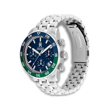 Lækkert sølvtonet quartz ur fra Tommy Hilfiger med blå skive