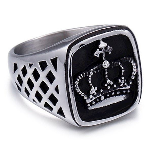 Herre Ring Black & Steel Crown