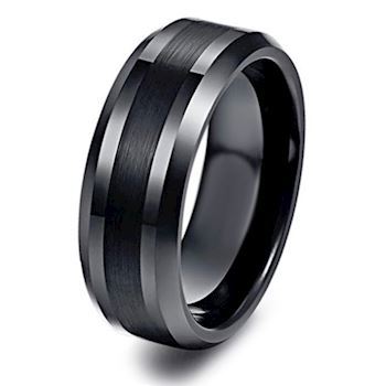 Ring Tungsten Raw Black Stripe