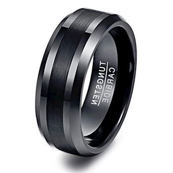 Ring Tungsten Raw Black Stripe
