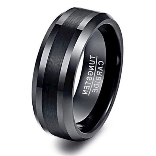 Ring Tungsten Raw Black Stripe