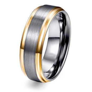 Ring Tungsten Brushed Grey & Gold