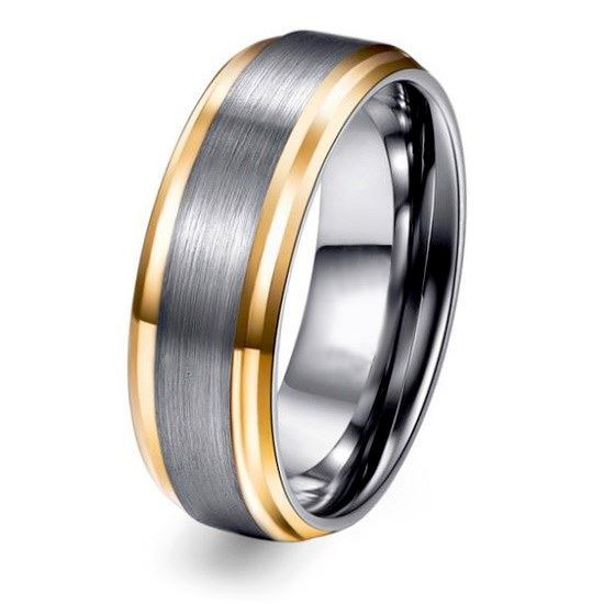 Ring Tungsten Brushed Grey & Gold