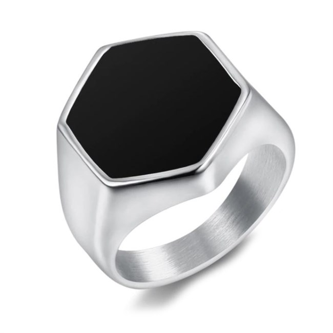 Sekskantet Herre Ring Steel & Black