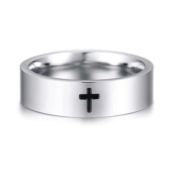 Herre Ring Steel & Black Cross