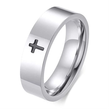 Herre Ring Steel & Black Cross