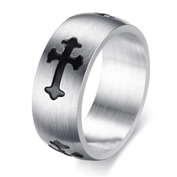 Herre Ring Silver Design & Black Cross 