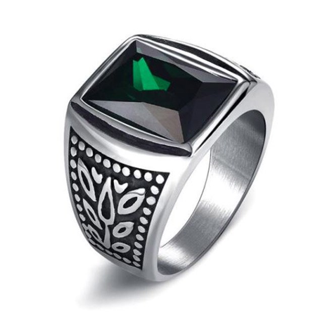 Herre Ring Steel & Green Zircon