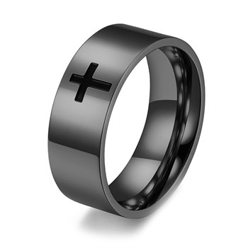 Herre Ring Black Cross 8 mm