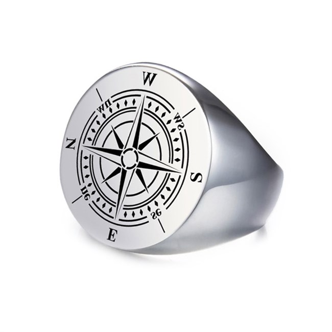 Ring Kompas Massiv Blank Poleret Stål