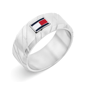 Moderne stål ring i sølvtone med logo fra Tommy Hilfiger