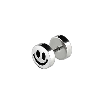 Glad smiley stud ørering i sølvfarve.