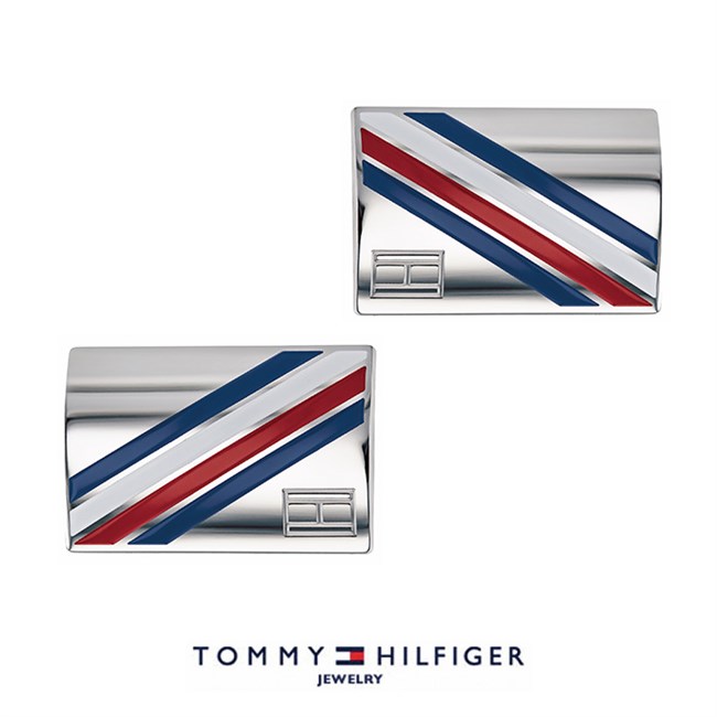 Tommy Hilfiger Manchetknapper Steel design Blå, Rød & Hvid