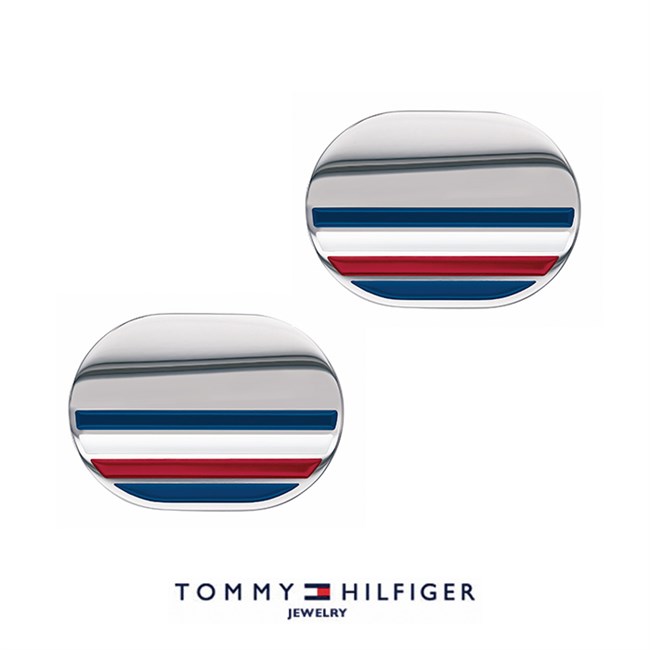 Tommy Hilfiger Manchetknapper Oval Blå, Rød & Hvid