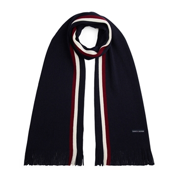 Stilrent blåt halstørklæde fra Tommy Hilfiger med brandets ikoniske striber