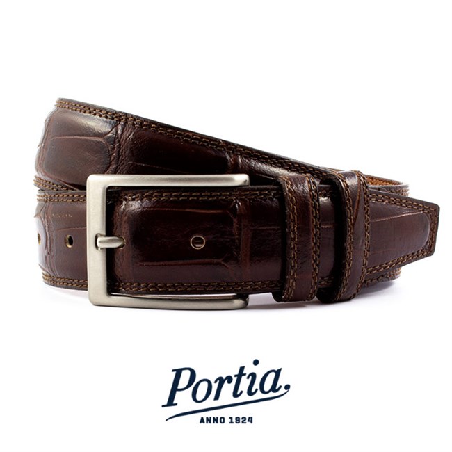 Portia Bælte Croco Design Italy Dark Brown