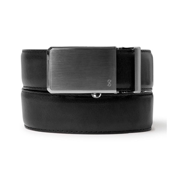 Moderne sort læder bælte med interlock spænde fra Saddler