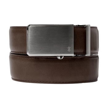 Moderne mørkebrunt læder bælte med interlock spænde fra Saddler