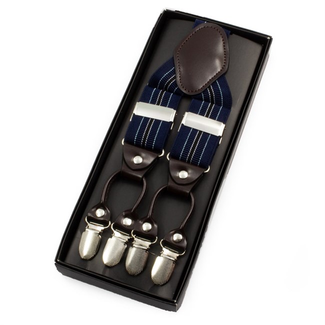 BestMan Seler Bred Navy Stribet med 6-Clips