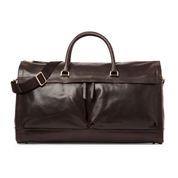Lækker brun weekendtaske med indbygget dragtpose fra saddler