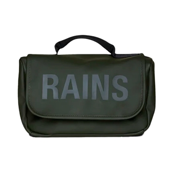 Lækker vandtæt toilettaske i grøn med logo fra RAINS