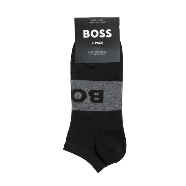 2 Pak Sorte Ankelsokker med Sort og Grå logo fra Hugo Boss.