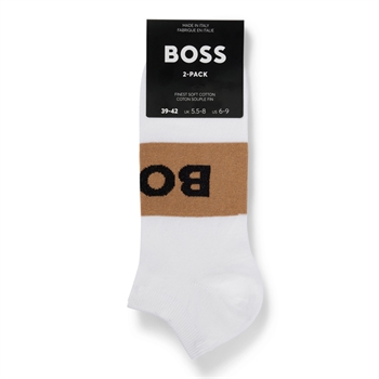 2 Pak Hvide Ankelsokker med Sort og Sand farvet logo fra Hugo Boss.