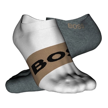 Smarte 2-pak hvide og grå ankel sokker fra BOSS med logo