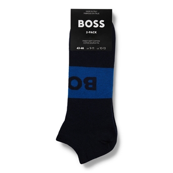 2 Pak Mørkeblå Ankelsokker med sort og blå logo fra Hugo Boss.