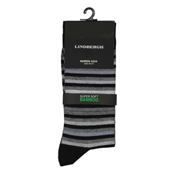 Smarte og lækre Bambus Sokker fra Lindbergh med sorte og grå Striber