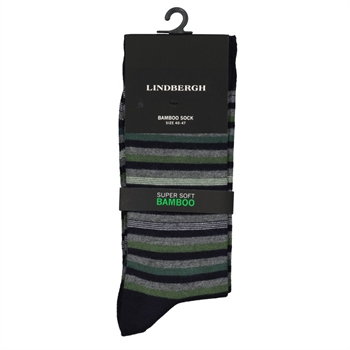 Smarte og lækre Bambus Sokker fra Lindbergh med Striber i grøn, grå og sort