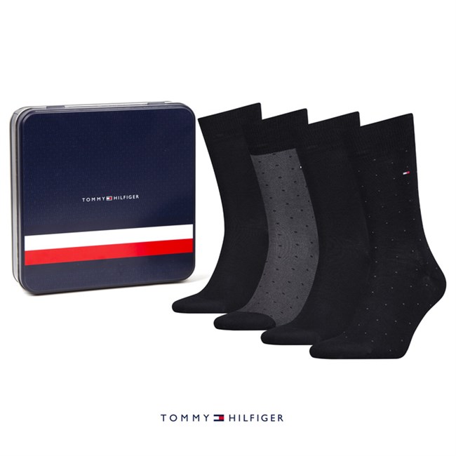 Tommy Hilfiger Gaveæske Sort Mix Strømper 4-pak 