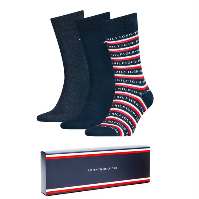 Tommy Hilfiger Logo Strømpe-Gaveæske 3-pak Navy
