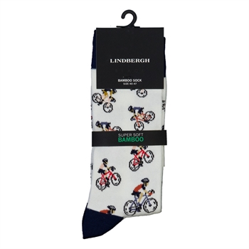 Behagelige Lindbergh sokker i hvid med motiv af cykelryttere