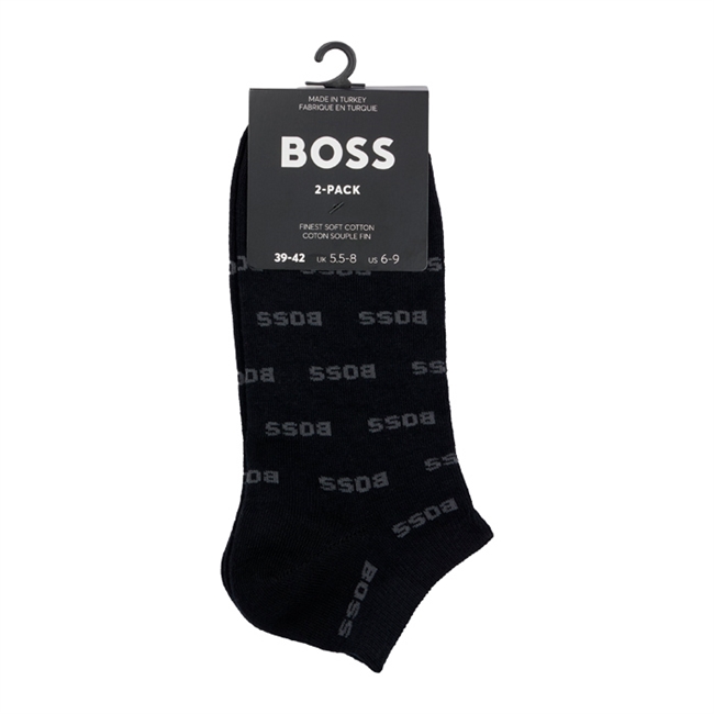 2-pak sorte ankel sokker fra BOSS med logo detaljer